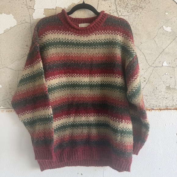 Corsage Other - Vtg Sweater Striped Chunky Knit Wool Blend Oversized Cozy 90s Grandpacore L